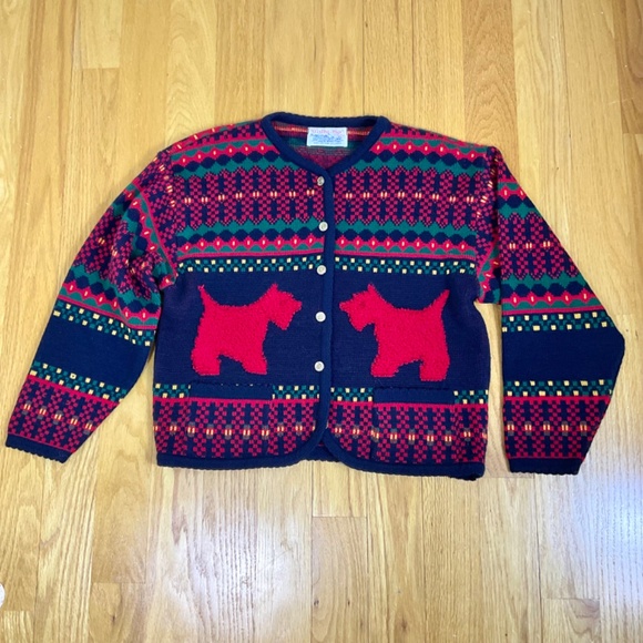 Tally-Ho Cardigan Sweater Dog Fair Isle Navy Multi (~XL, 42”Bust) - Picture 5 of 7